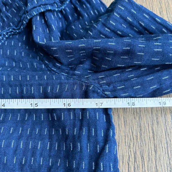 LOFT Dobby Ruffle Prairie Feminine Navy Long Sleeve Buttoned Cotton Blouse Top - Picture 7 of 10